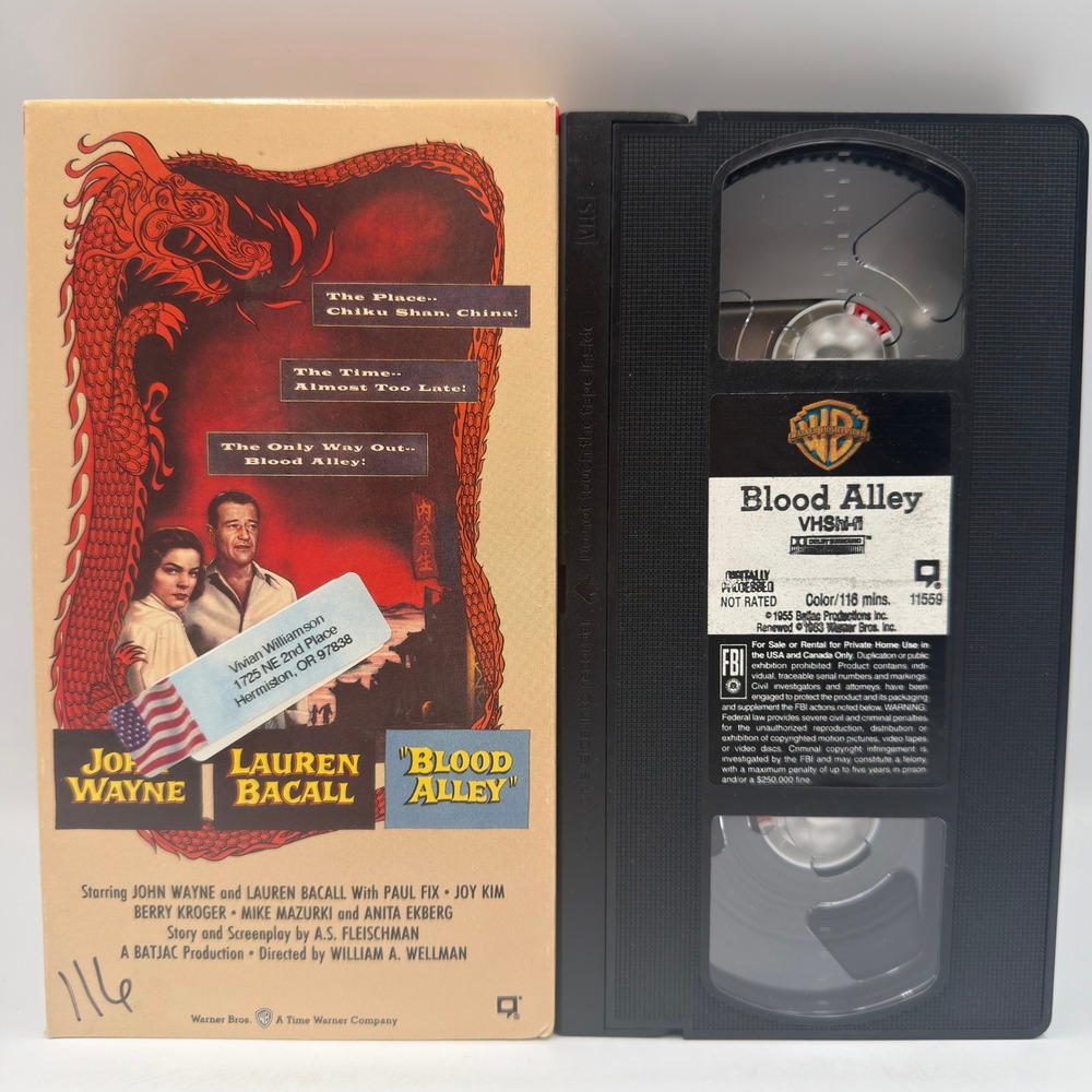 Blood Alley VHS John Wayne Lauren Bacall Warner Home Video 1955 Action Adventure